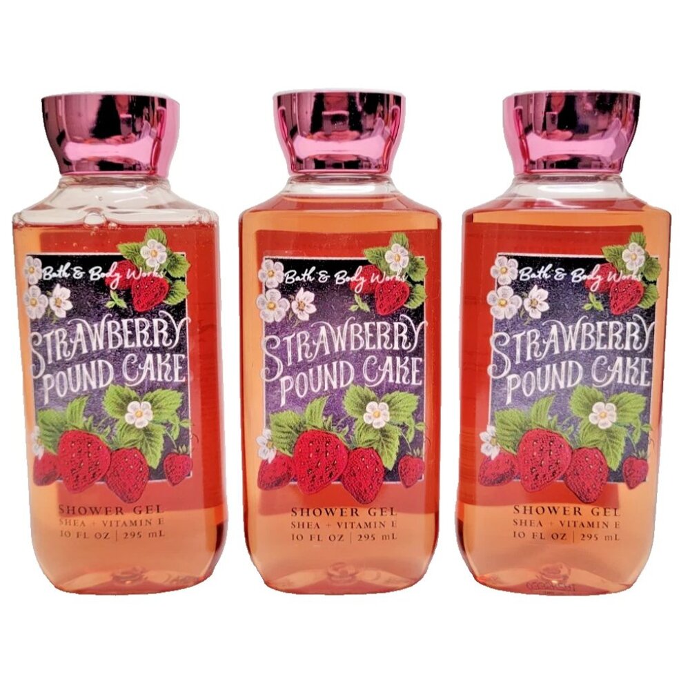 Bath & Body Works STRAWBERRY POUND CAKE Shower Gel Set of 3 Original Formula YUM